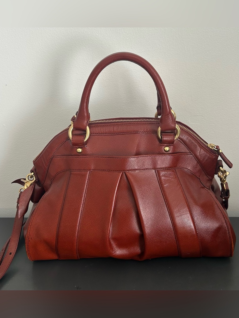Brahmin Cognac Leather Satchel Top Handle Crossbody Shoulder Bag Tassel Purse - Picture 6 of 12